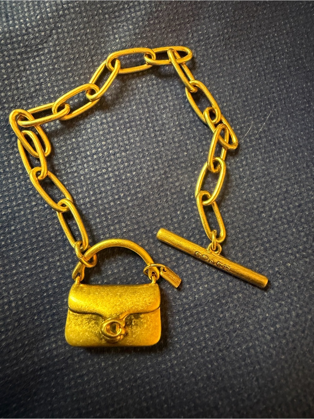 COACH Gold Tone Link Bracelet with Signature Purse Charm - Picture 2 of 3